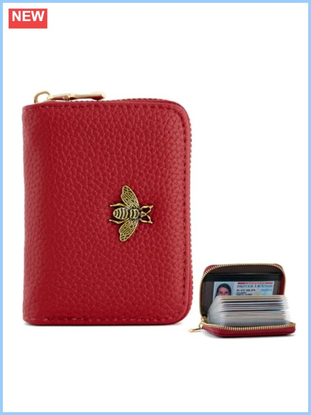 Faux Leather RFID Blocking Zipper Card Holder Wallet with ID Windows